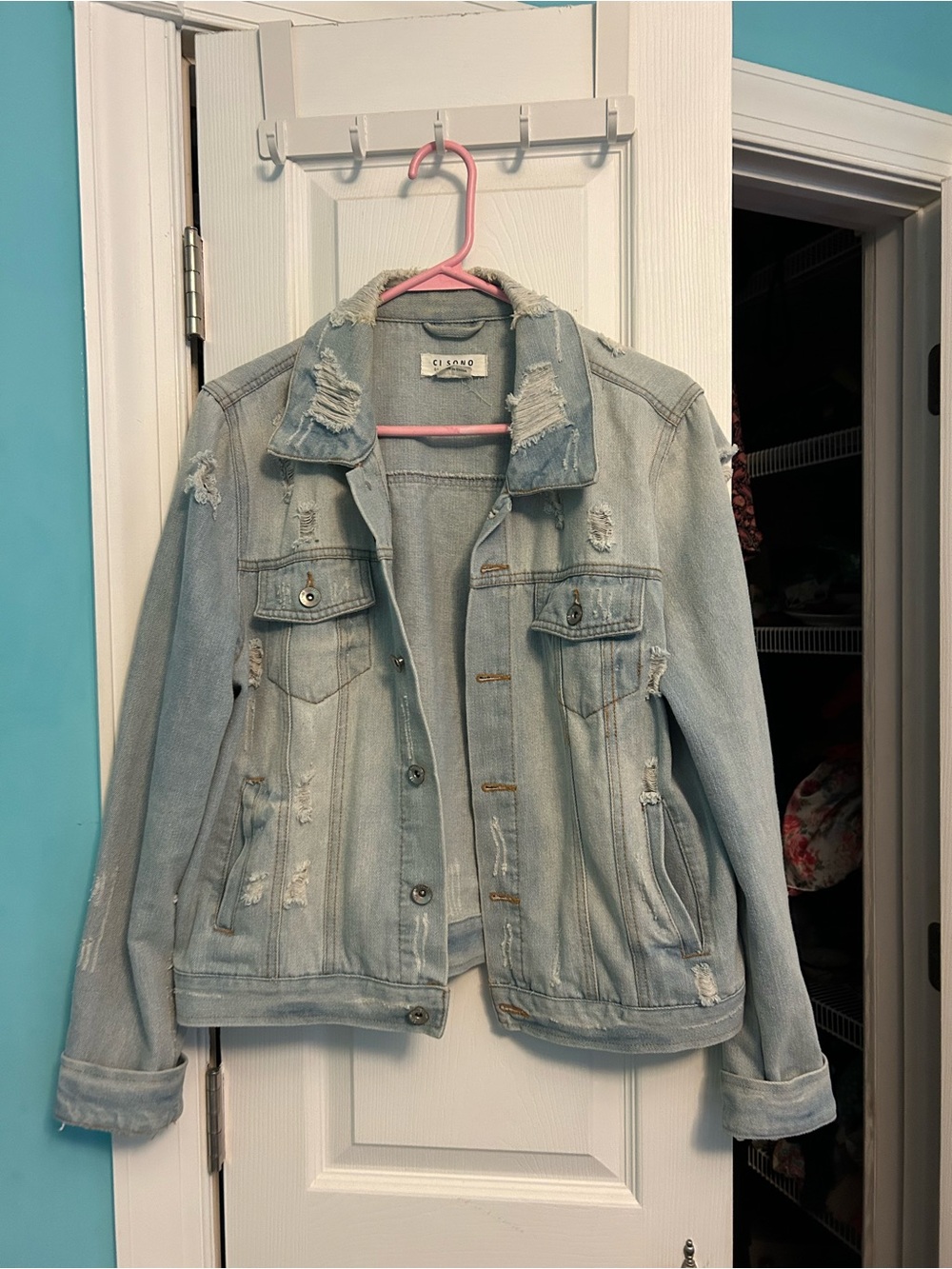 Ci Sono Light Blue Distressed Denim Jacket